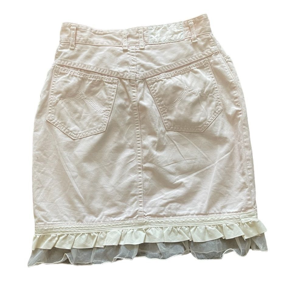 80s 90s retro pink ruffle blue jean miniskirt - Picture 4 of 7